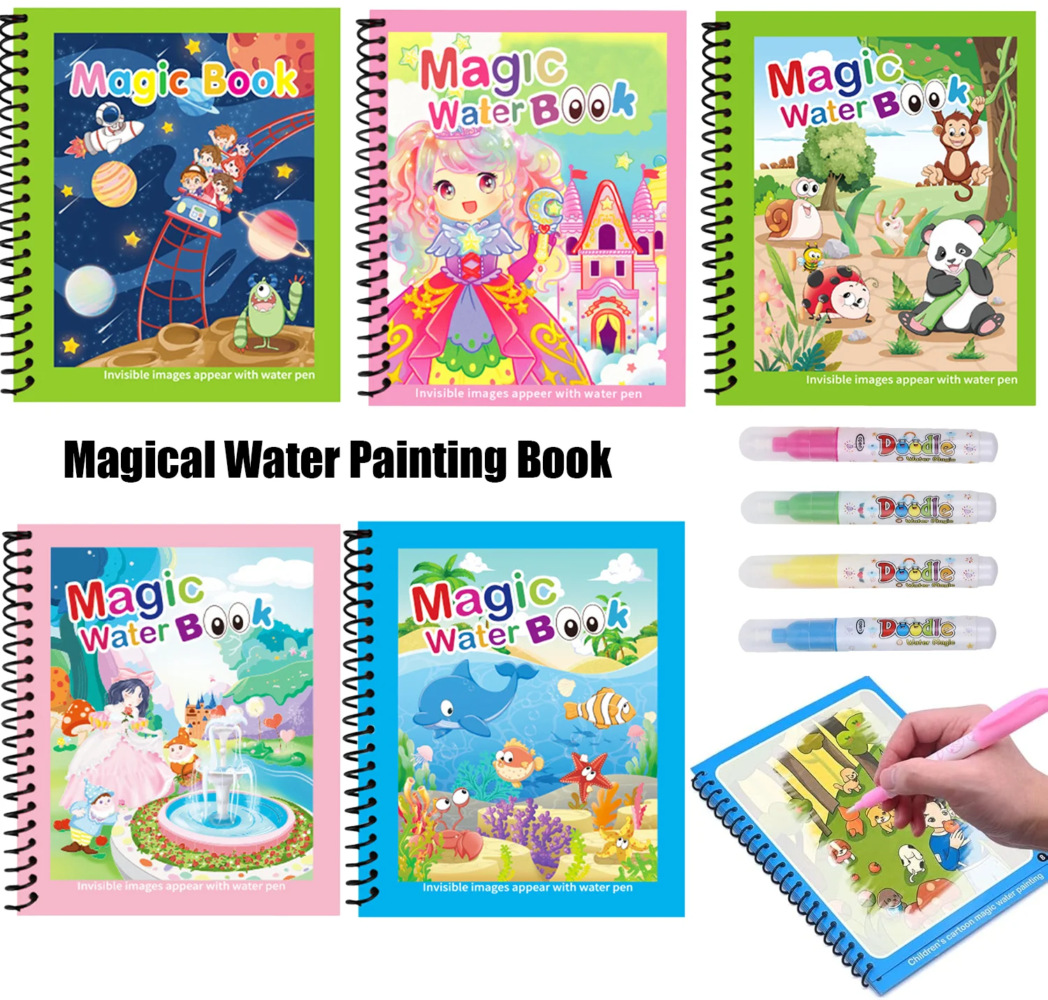 Reusable Water Magic Coloring Book - Многоразовая книга для рисования, развивающая книга-раскраска